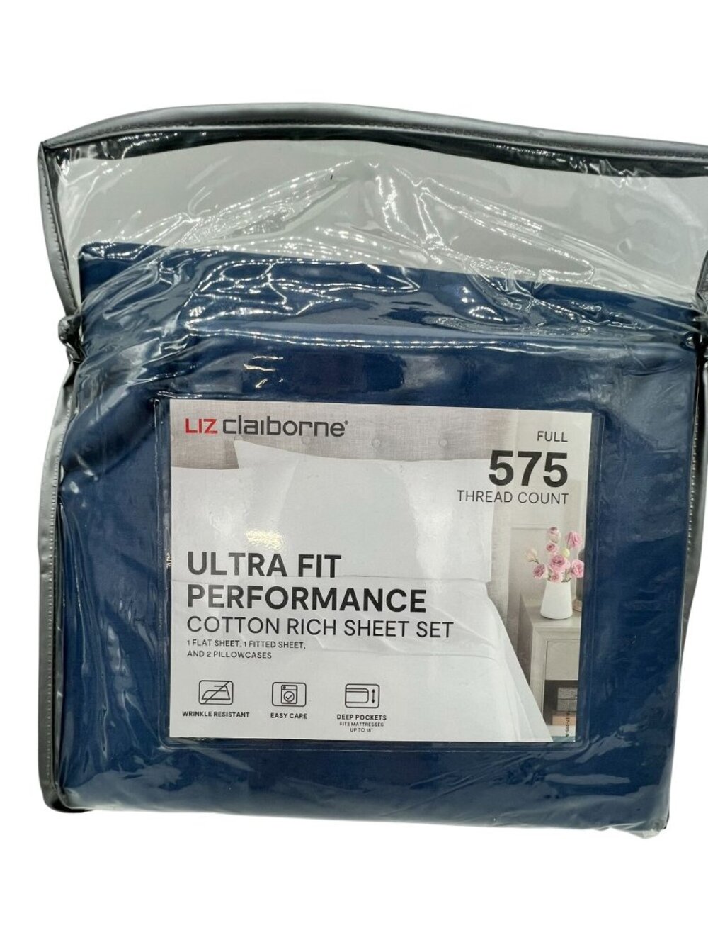 Liz Claiborne Kensington Blue Cotton Rich Sheet Set Full Size Bedding